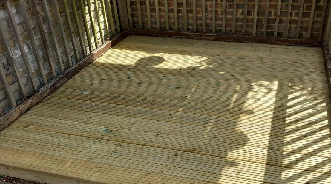 Rotten boards out, new deck in after